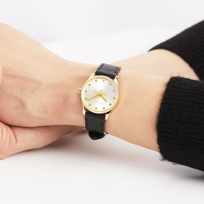  Shop Authentic Gucci G Timeless Quartz Silver Dial Black Leather Strap Watch For Women - YA1265023 - Luxxuri