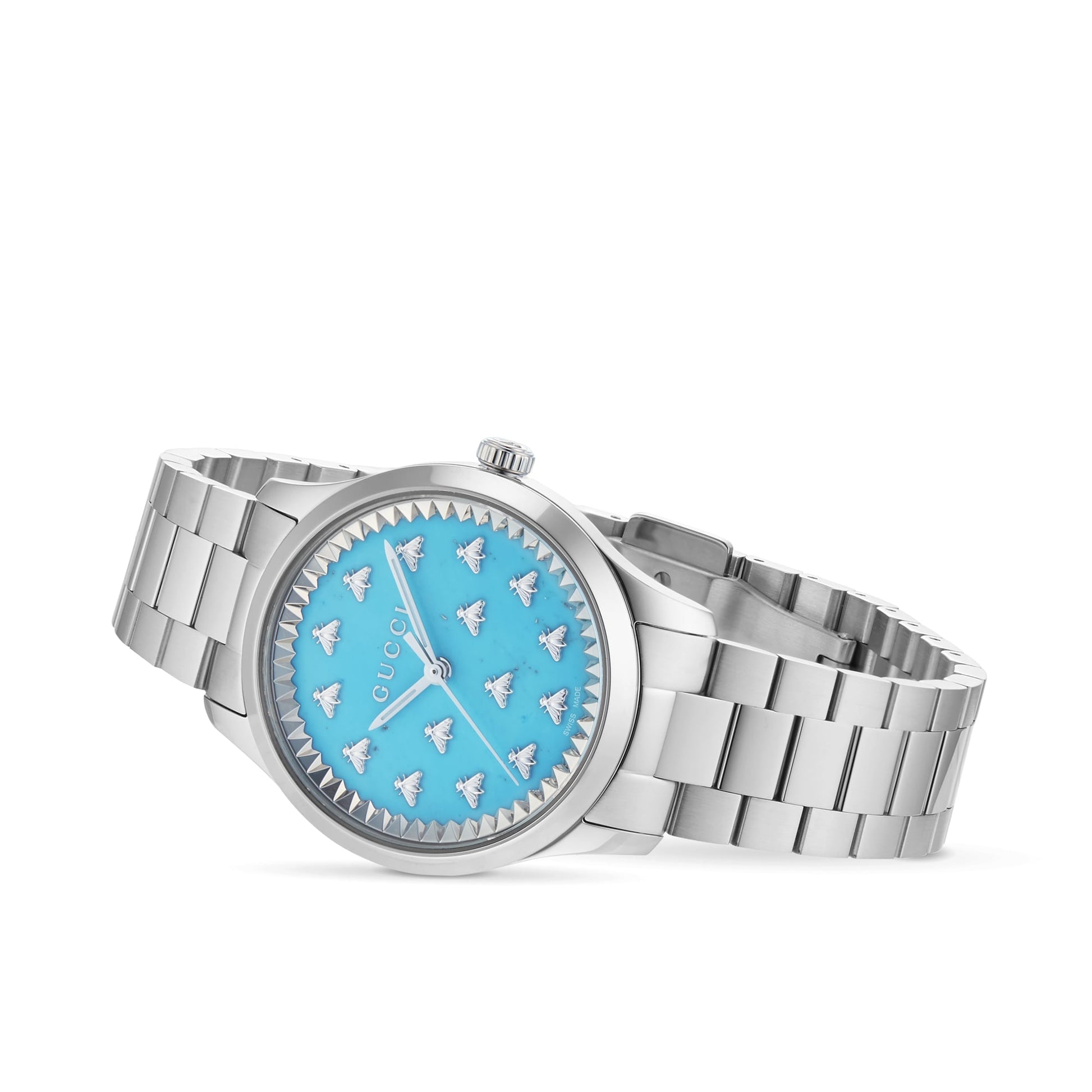  Shop Authentic Gucci G Timeless Quartz Turquoise Dial Silver Steel Strap Unisex Watch - YA1265044 - Luxxuri