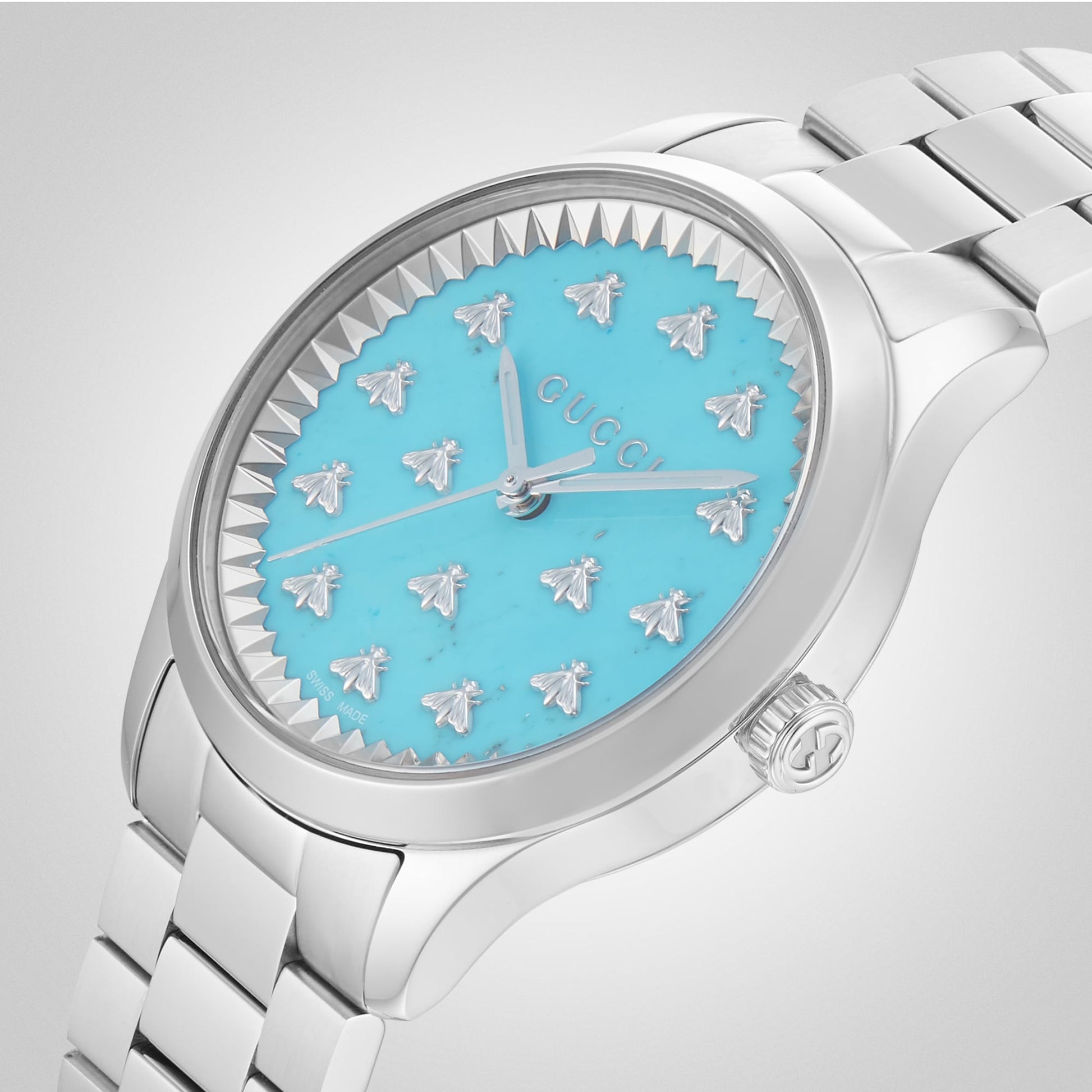  Shop Authentic Gucci G Timeless Quartz Turquoise Dial Silver Steel Strap Unisex Watch - YA1265044 - Luxxuri