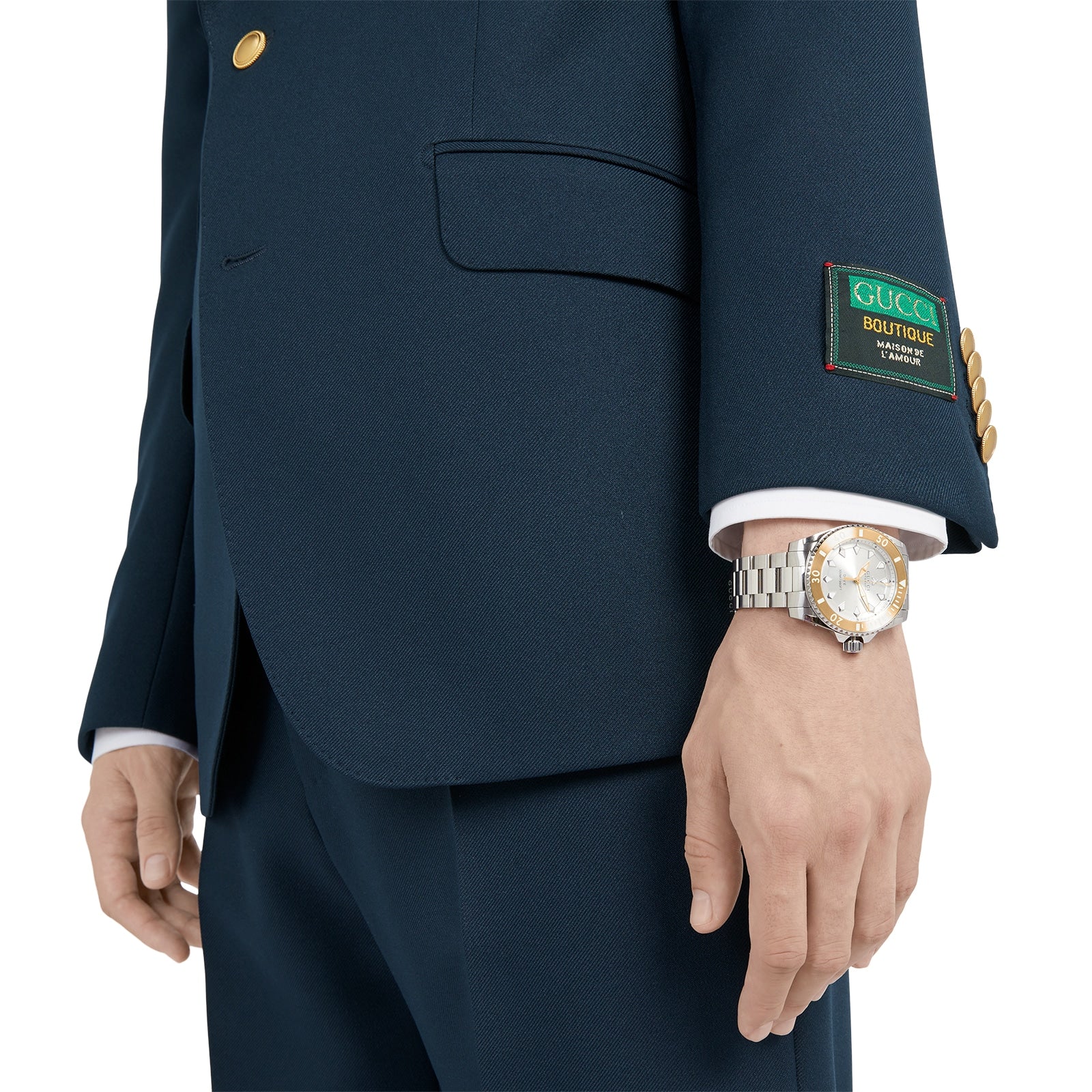 Shop Authentic Gucci Dive Automatic 18K Gold Silver Dial Silver Steel Strap Watch for Men - YA136357 - Luxxuri