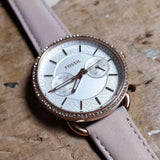  Shop Authentic Fossil Tailor Quartz White Dial Pink Leather Strap Watch for Women - ES4393 - Luxxuri
