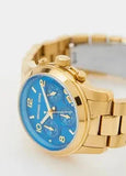  Shop Authentic Michael Kors Runway Chronograph Blue Dial Gold Steel Strap Watch For Women - MK7353 - Luxxuri