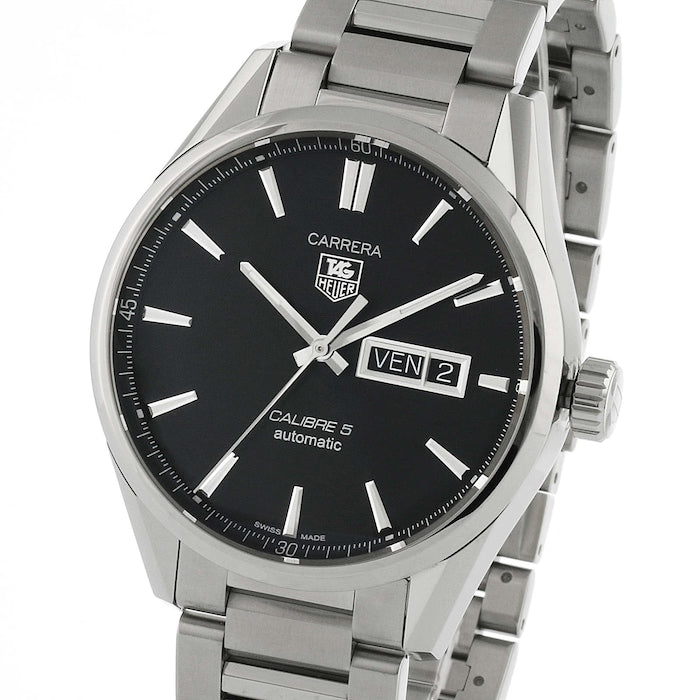  Shop Authentic Tag Heuer Carrera Calibre 5 Automatic Black Dial Silver Steel Strap Watch for Men - WAR201A.BA0723 - Luxxuri