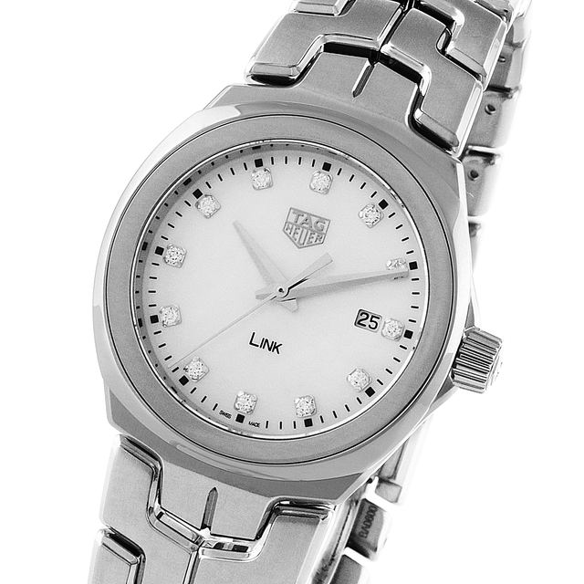  Shop Authentic Tag Heuer Link Quartz Diamonds Mother of Pearl Dial Silver Steel Strap Watch for Women - WBC1312.BA0600 - Luxxuri