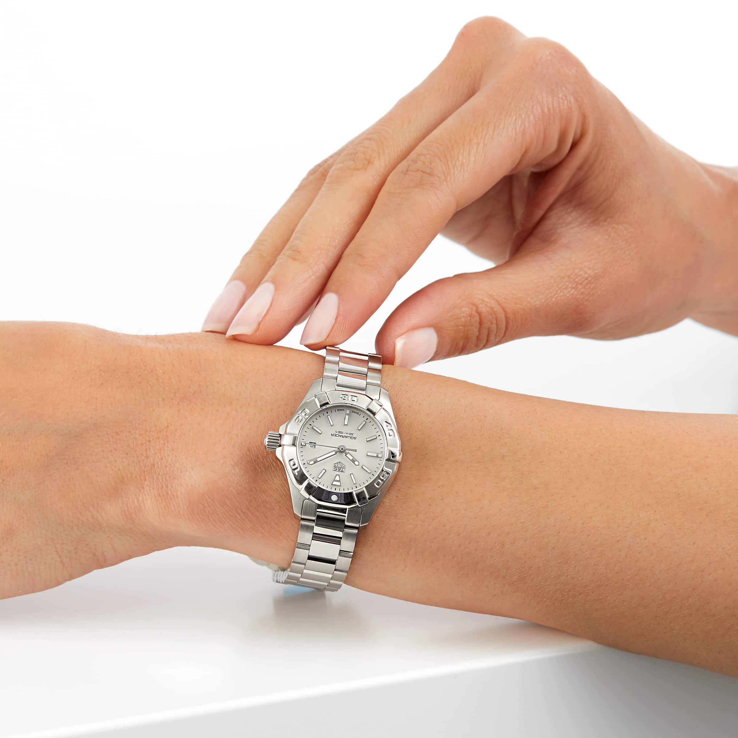 Tag Heuer Aquaracer Quartz Mother of Pearl White Dial Silver Steel Strap Watch for Women - WBD1411.BA0741