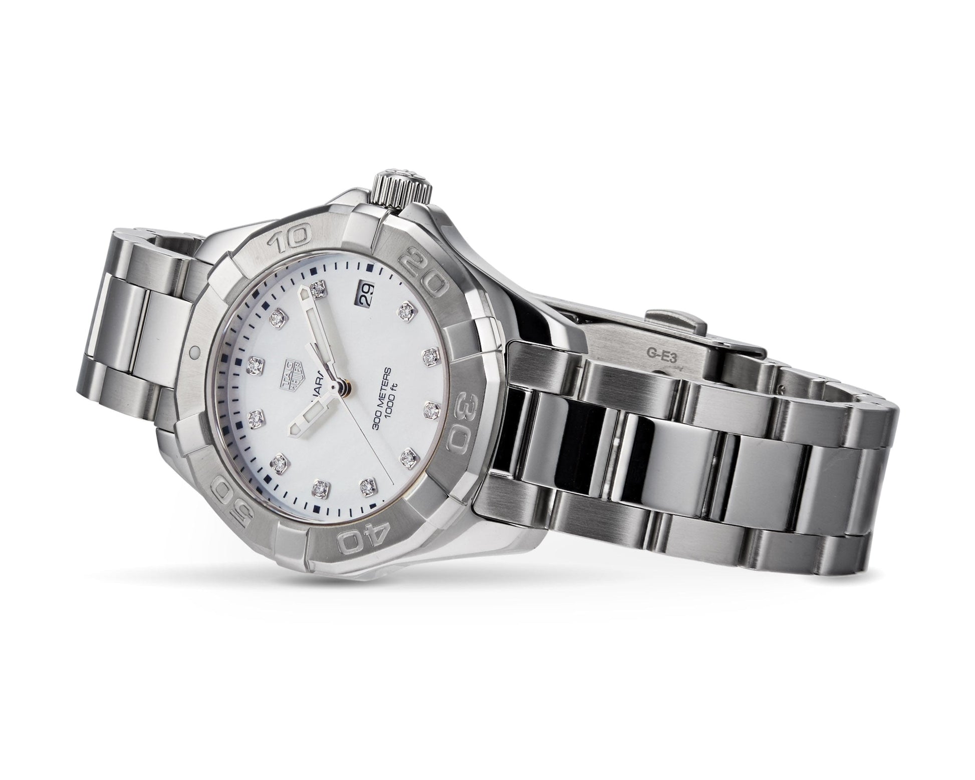  Shop Authentic Tag Heuer Aquaracer Diamonds Mother of Pearl Dial Silver Steel Strap Watch for Women - WBD131B.BA0748 - Luxxuri