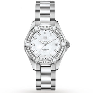  Shop Authentic Tag Heuer Aquaracer Diamonds Mother of Pearl White Dial Silver Steel Strap Watch for Women - WBD131C.BA0748 - Luxxuri