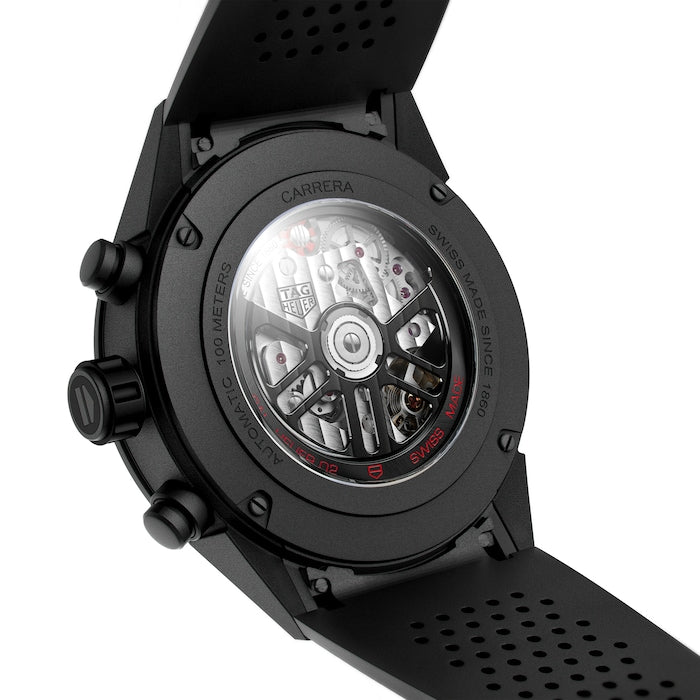  Shop Authentic Tag Heuer Carrera Automatic Chronograph Black Dial Black Rubber Strap Watch for Men - CBG2A90.FT6173 - Luxxuri