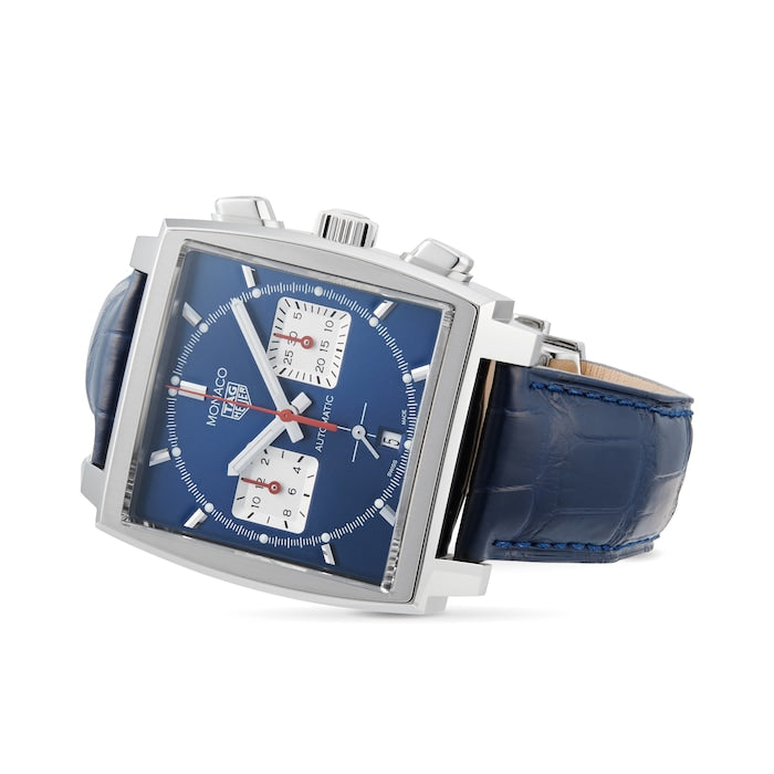  Shop Authentic Tag Heuer Monaco Automatic Chronograph Blue Dial Blue Leather Strap Watch for Men - CBL2111.FC6453 - Luxxuri