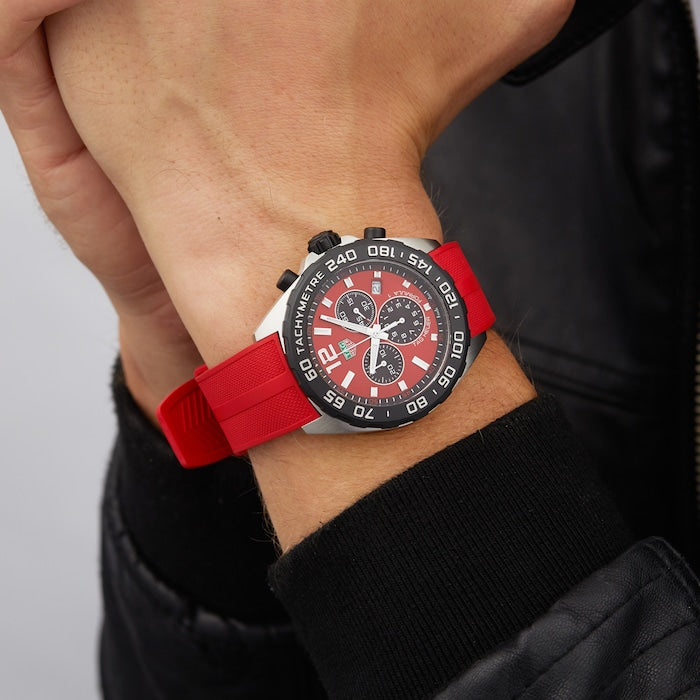 Tag Heuer Formula 1 Chronograph Red Dial Red Rubber Strap Watch for Men - CAZ101AN.FT8055