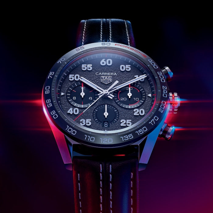 Tag Heuer Carrera Porsche Chronograph Special Edition Black Dial Black Leather Strap Watch for Men - CBN2A1F.FC6492