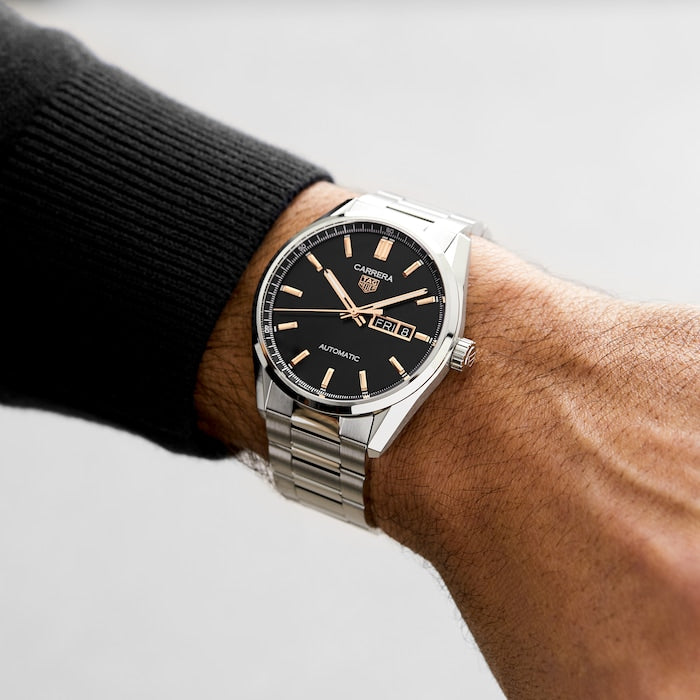  Shop Authentic Tag Heuer Carrera Day Date Black Dial Silver Steel Strap Watch for Men - WBN2013.BA0640 - Luxxuri