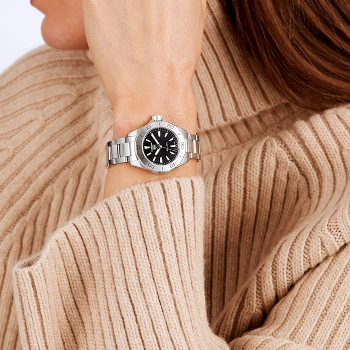  Shop Authentic Tag Heuer Aquaracer Professional 200 Quartz Black Dial Silver Steel Strap Watch for Women - WBP1410.BA0622 - Luxxuri