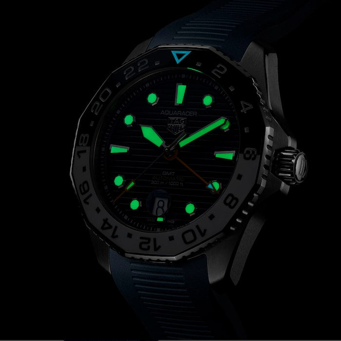  Shop Authentic Tag Heuer Aquaracer Professional 300 GMT Automatic Blue Dial Blue Rubber Strap Watch for Men - WBP2010.FT6198 - Luxxuri