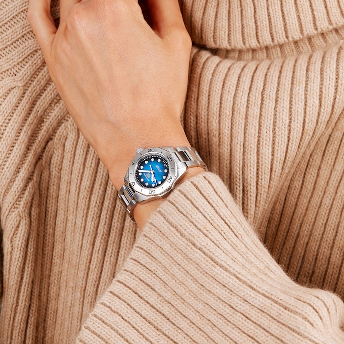  Shop Authentic Tag Heuer Aquaracer Professional 200 Automatic Diamond Blue Dial Silver Steel Strap Watch for Women - WBP2411.BA0622 - Luxxuri