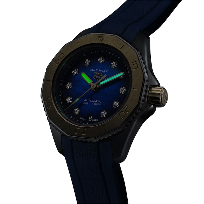  Shop Authentic Tag Heuer Aquaracer Professional 200 Automatic Diamonds Blue Dial Blue Rubber Strap Watch for Women - WBP2450.FT6215 - Luxxuri