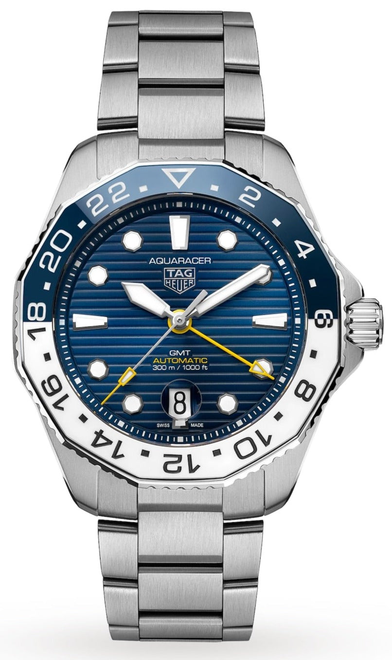  Shop Authentic Tag Heuer Aquaracer Professional 300 GMT Automatic Blue Dial Silver Steel Strap Watch for Men - WBP2010.BA0632 - Luxxuri