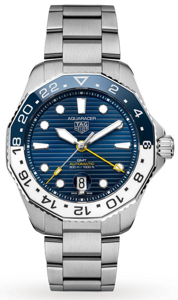 Shop Authentic Tag Heuer Aquaracer Professional 300 GMT Automatic Blue Dial Silver Steel Strap Watch for Men - WBP2010.BA0632 - Luxxuri