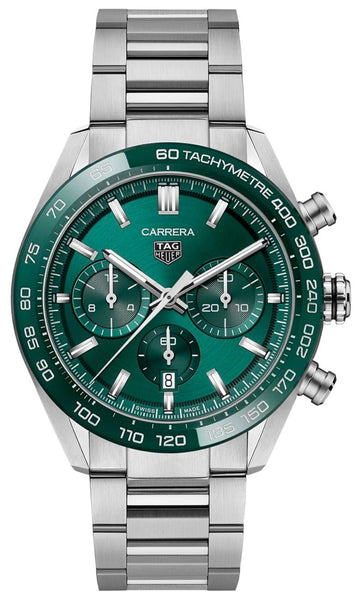  Shop Authentic Tag Heuer Carrera Chronograph 44mm Green Dial Silver Steel Strap Watch for Men - CBN2A1N.BA0643 - Luxxuri