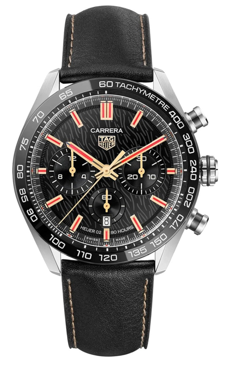  Shop Authentic Tag Heuer Carrera Year of The Rabbit Automatic Chronograph Black Dial Black Leather Strap Watch for Men - CBN2A1L.FC6521 - Luxxuri