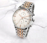  Shop Authentic Emporio Armani Chronograph White Dial Two Tone Steel Strap Watch For Men - AR0399 - Luxxuri