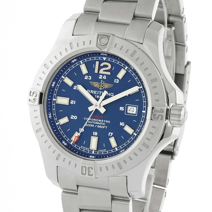  Shop Authentic Breitling Colt Automatic 44mm Blue Dial Silver Steel Strap Mens Watch - A1738811/C906/173A - Luxxuri