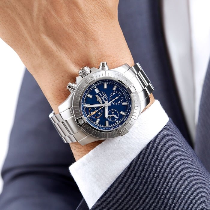  Shop Authentic Breitling Avenger Chronograph 45mm Blue Dial Silver Steel Strap Watch for Men - A13317101C1A1 - Luxxuri