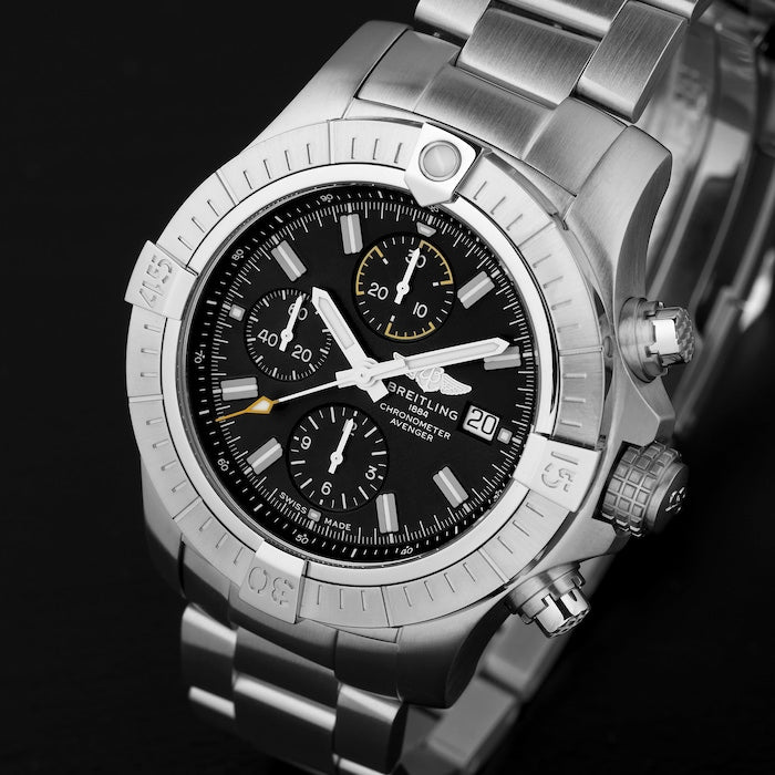  Shop Authentic Breitling Avenger Chronograph 45mm Black Dial Silver Steel Strap Watch for Men - A13317101B1A1 - Luxxuri
