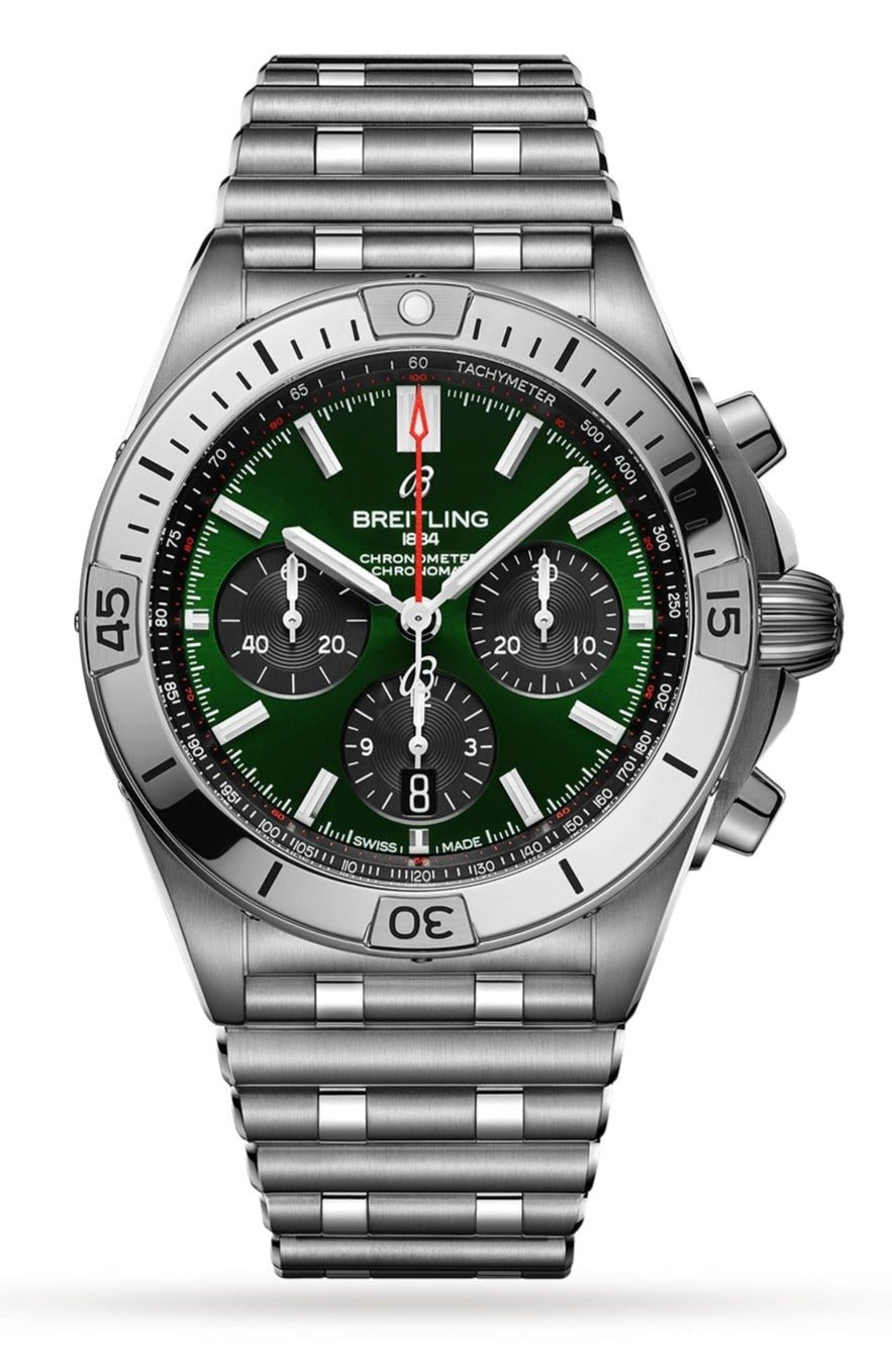  Shop Authentic Breitling Chronomat B01 42mm Green Dial Silver Steel Strap Watch for Men - AB01343A1L1A1 - Luxxuri