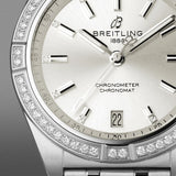  Shop Authentic Breitling Chronomat Automatic 36 Diamonds White Dial Silver Steel Strap Watch for Women - A10380591A1A1 - Luxxuri