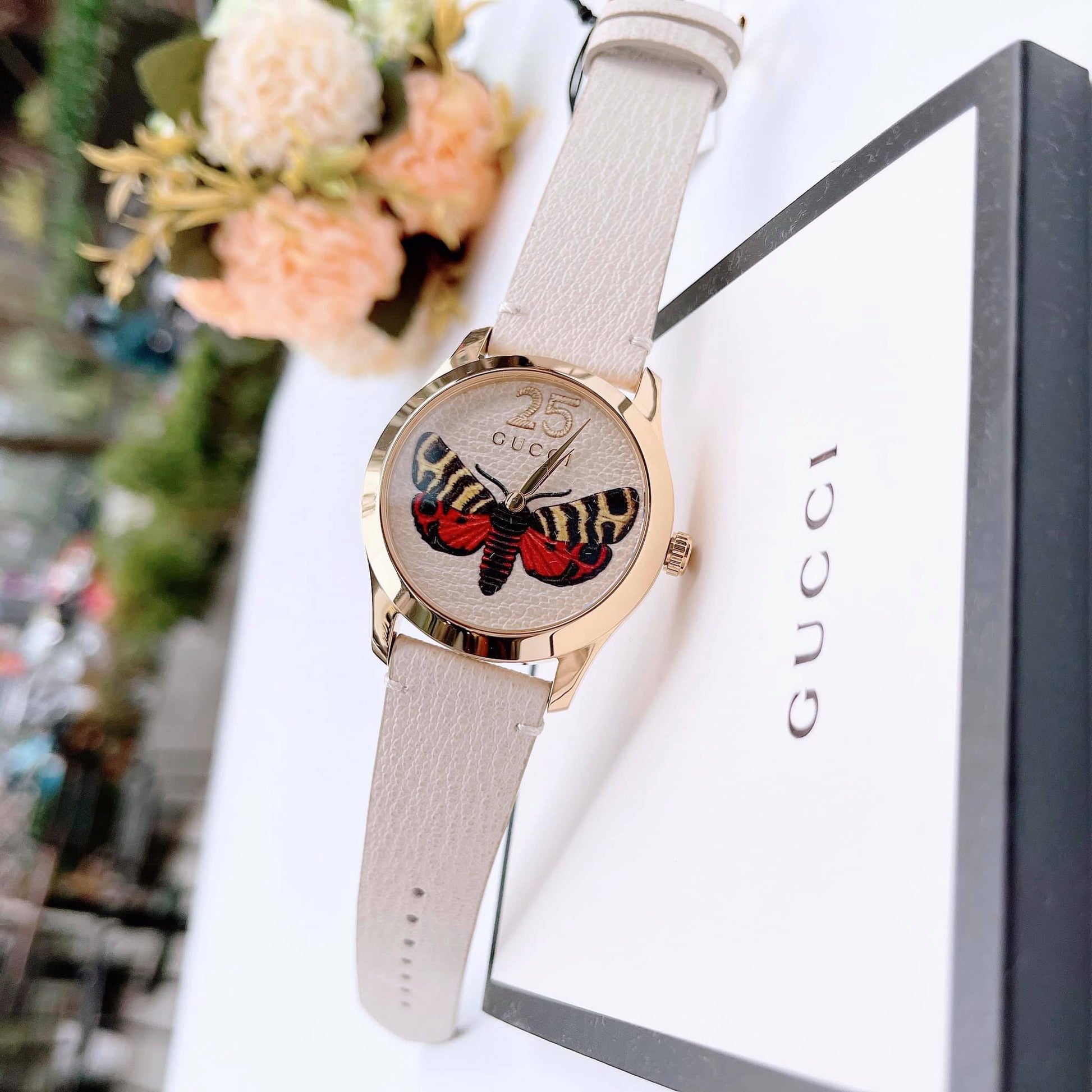  Shop Authentic Gucci G Timeless Butterfly White Dial White Leather Strap Watch For Women - YA1264062 - Luxxuri