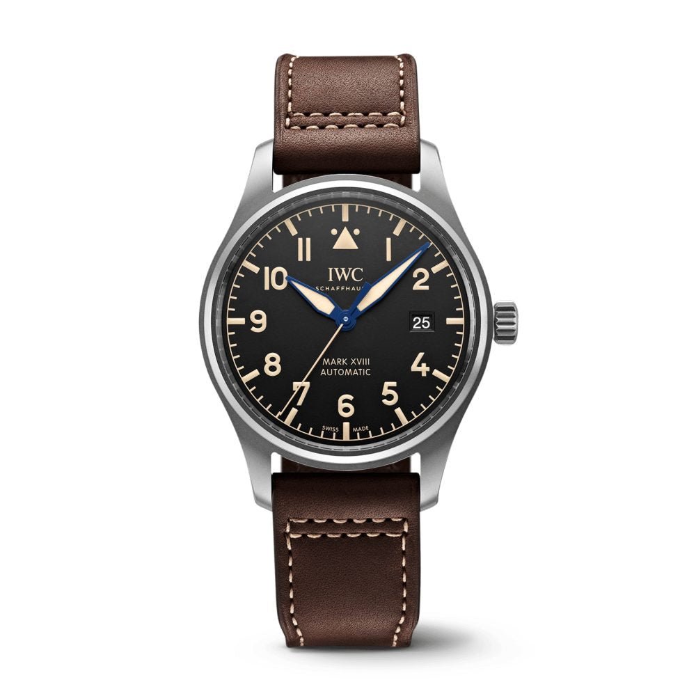  Shop Authentic IWC Pilot's Watch Mark XVIII 40mm Black Dial Brown Leather Strap Watch for Men - IW327006 - Luxxuri