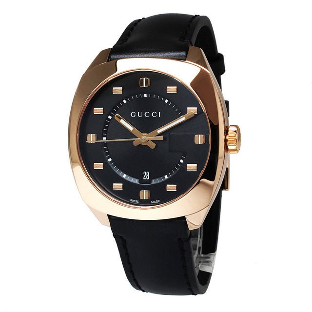  Shop Authentic Gucci GG2570 Quartz Black Dial Black Leather Strap Watch For Men - YA142309 - Luxxuri