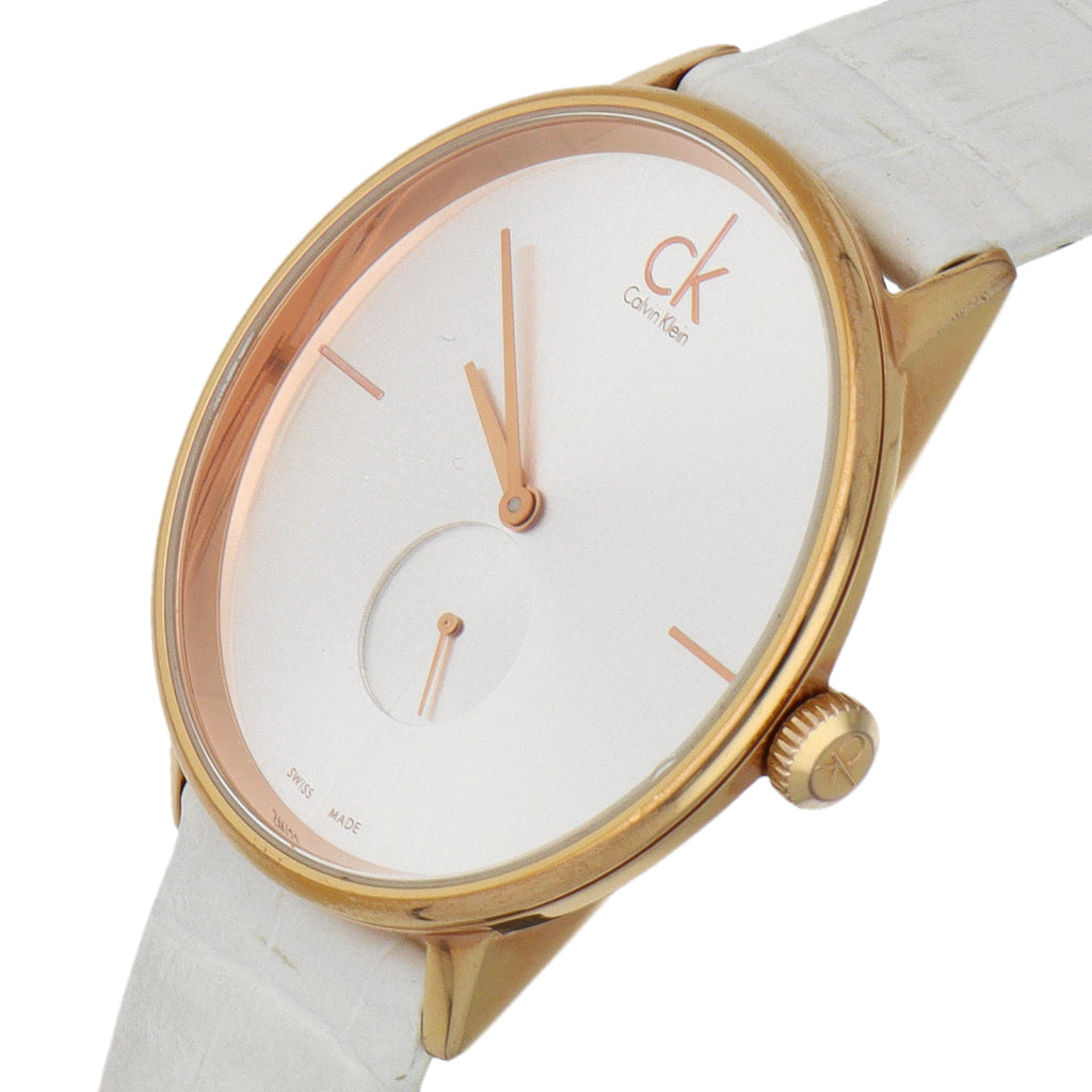  Shop Authentic Calvin Klein Accent Silver Dial White Leather Strap Watch for Women - K2Y216K6 - Luxxuri