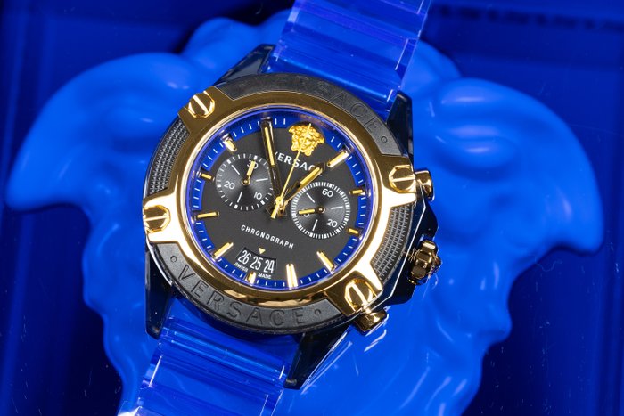  Shop Authentic Versace Icon Active Chronograph Black Dial Blue Rubber Strap Watch For Men  VEZ700521 - Luxxuri