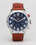  Shop Authentic Tommy Hilfiger Trent Quartz Blue Dial Brown Leather Strap Watch for Men - 1791066 - Luxxuri