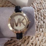  Shop Authentic Michael Kors Slim Runway Quartz Gold Dial Black Leather Strap Watch For Women - MK2392 - Luxxuri