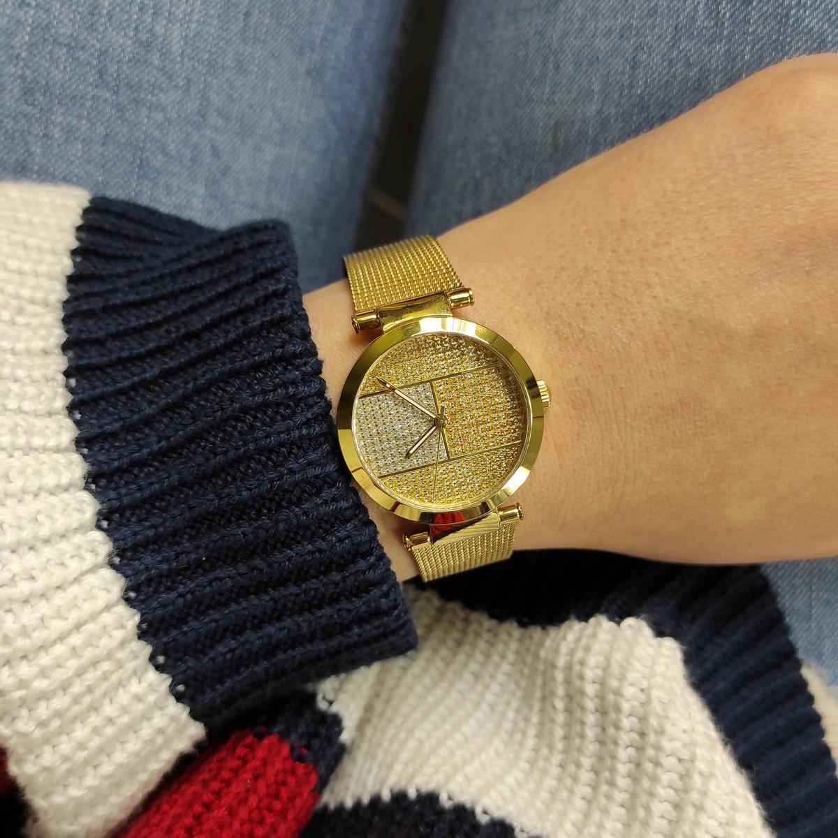  Shop Authentic Tommy Hilfiger Lynn Quartz Gold Dial Gold Mesh Bracelet Watch For Women - 1781867 - Luxxuri
