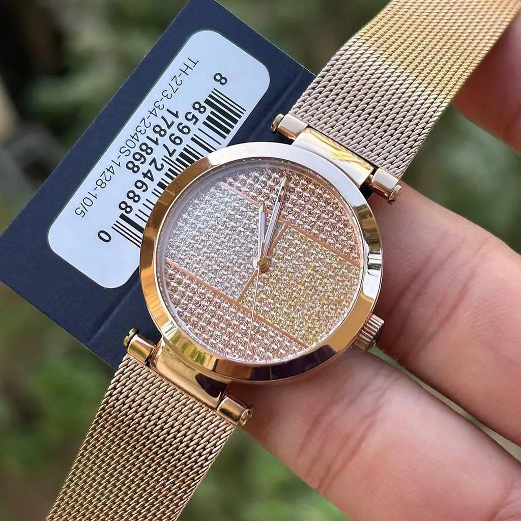  Shop Authentic Tommy Hilfiger Lynn Crystals Rose Gold Dial Rose Gold Mesh Strap Watch For Women - 1781868 - Luxxuri