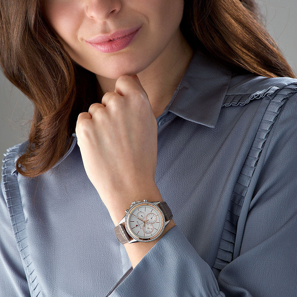  Shop Authentic Tommy Hilfiger Ari Diamonds White Dial Grey Leather Strap Watch for Women - 1781980 - Luxxuri