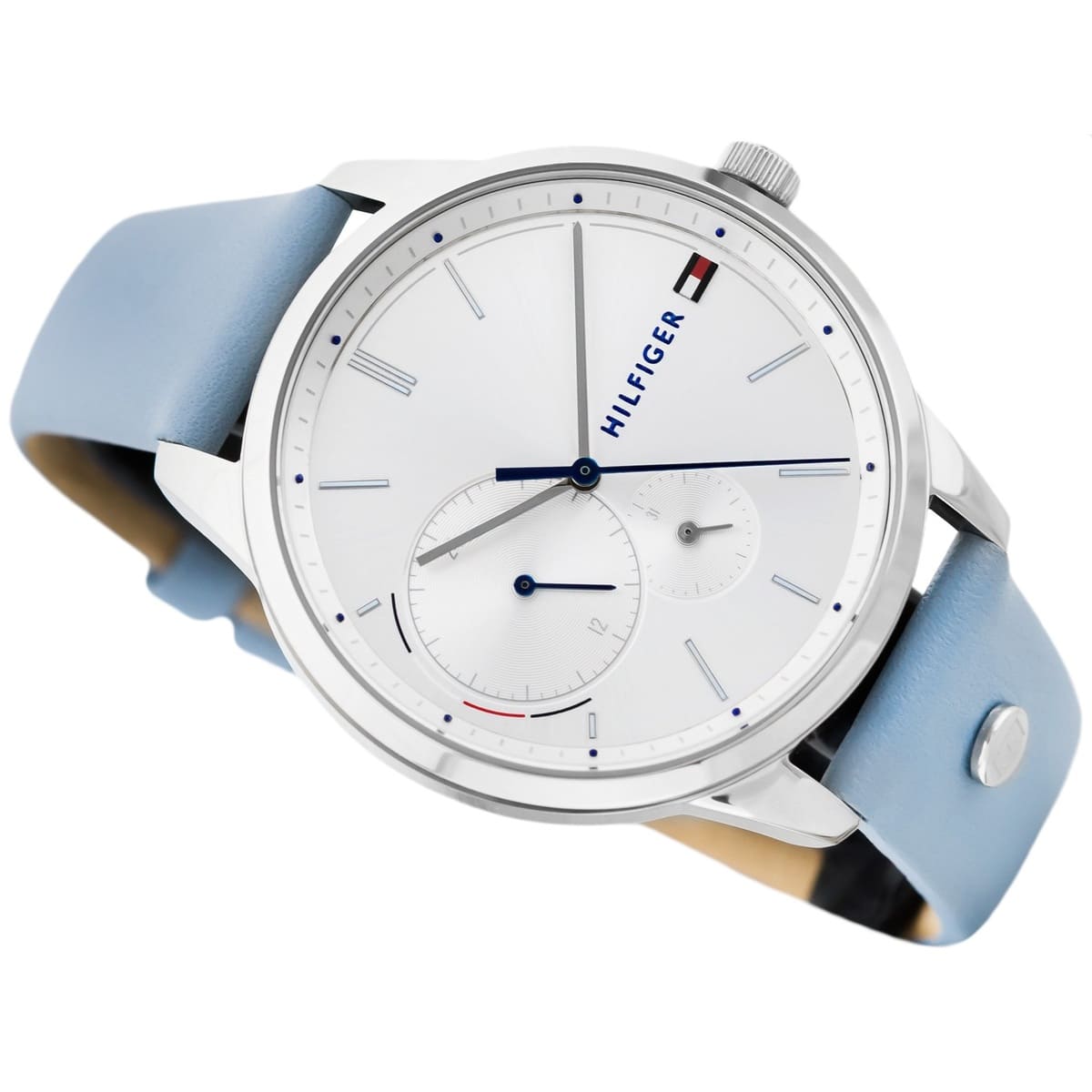  Shop Authentic Tommy Hilfiger Brooke Silver Dial Blue Leather Strap Watch for Women - 1782023 - Luxxuri