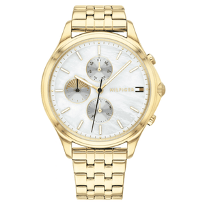  Shop Authentic Tommy Hilfiger Whitney Chronograph Quartz Mother of Pearl White Dial Gold Steel Strap Watch For Women - 1782121 - Luxxuri