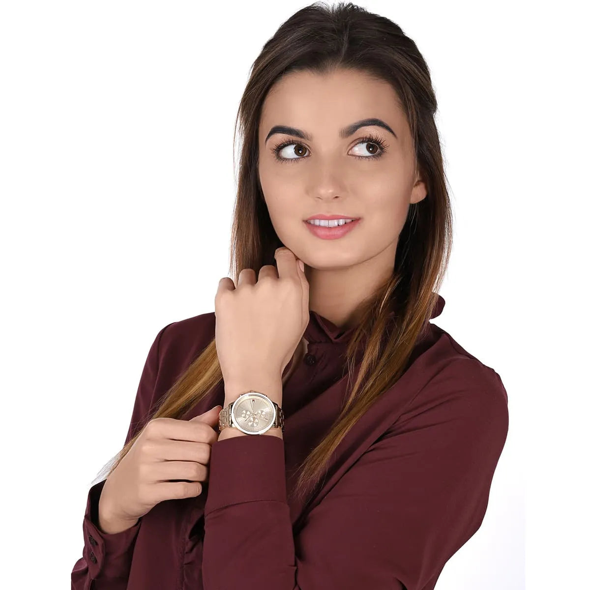  Shop Authentic Tommy Hilfiger Madison Quartz Gold Dial Gold Steel Strap Watch For Women - 1782189 - Luxxuri