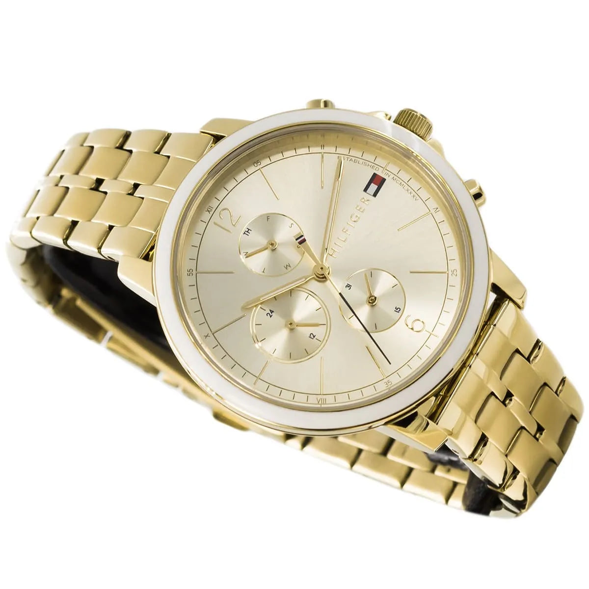  Shop Authentic Tommy Hilfiger Madison Quartz Gold Dial Gold Steel Strap Watch For Women - 1782189 - Luxxuri