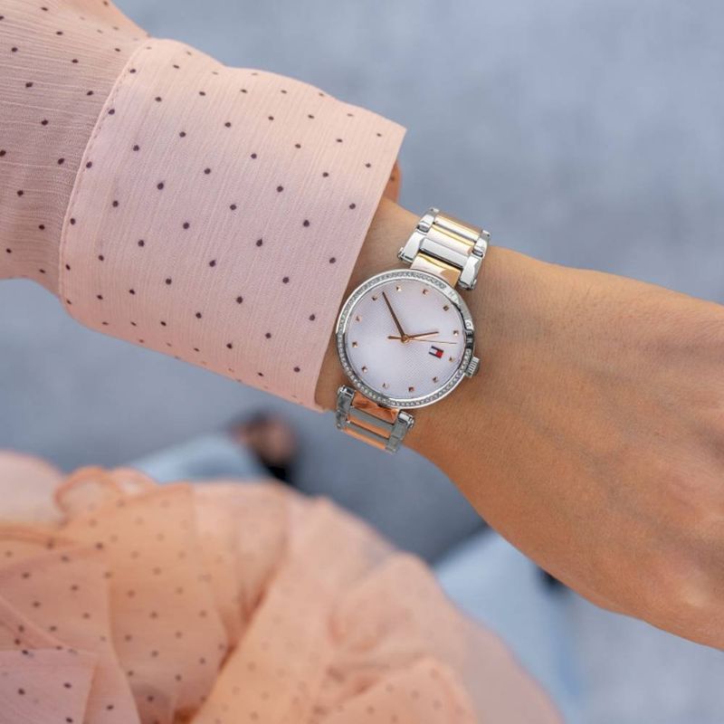  Shop Authentic Tommy Hilfiger Lynn Quartz White Dial Two Tone Steel Strap Watch For Women - 1782236 - Luxxuri