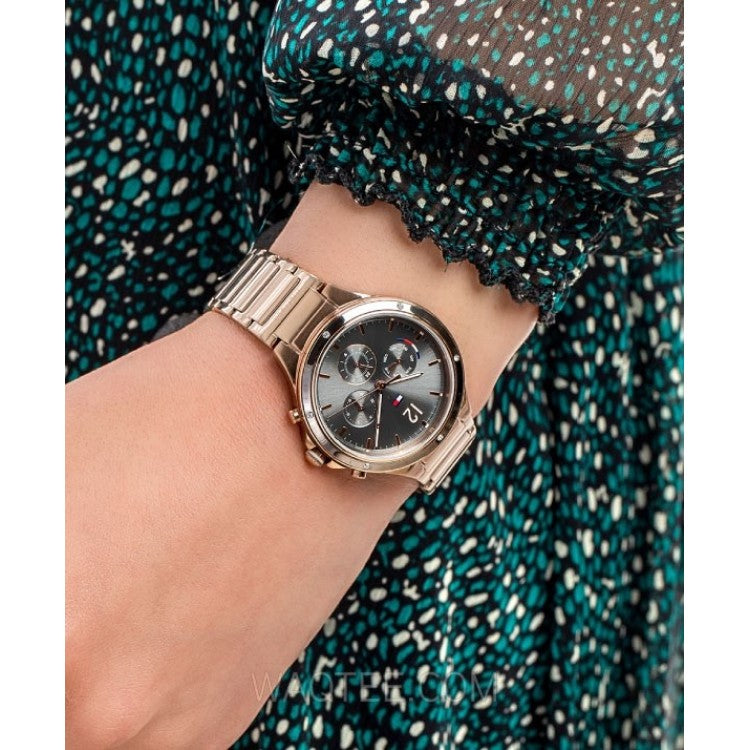  Shop Authentic Tommy Hilfiger Eve Chronograph Quartz Grey Dial Rose Gold Steel Strap Watch For Women - 1782277 - Luxxuri