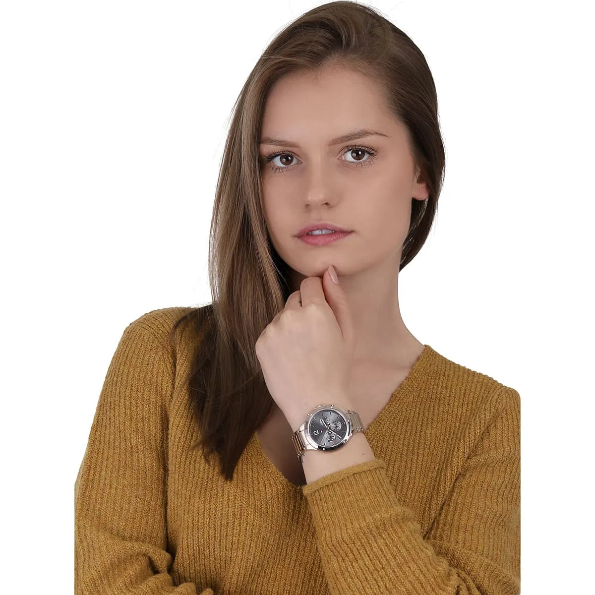  Shop Authentic Tommy Hilfiger Eve Chronograph Quartz Grey Dial Rose Gold Steel Strap Watch For Women - 1782277 - Luxxuri