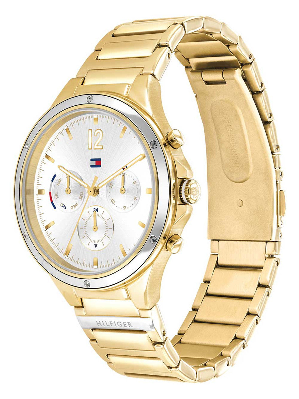  Shop Authentic Tommy Hilfiger Eve Chronograph Quartz White Dial Gold Steel Strap Watch For Women - 1782278 - Luxxuri