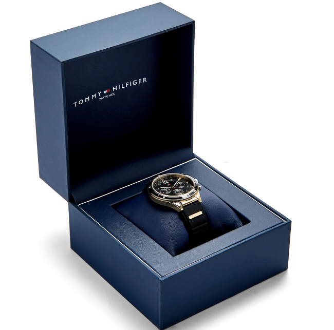  Shop Authentic Tommy Hilfiger Eve Chronograph Quartz Black Dial Black Silicone Strap Watch For Women - 1782282 - Luxxuri