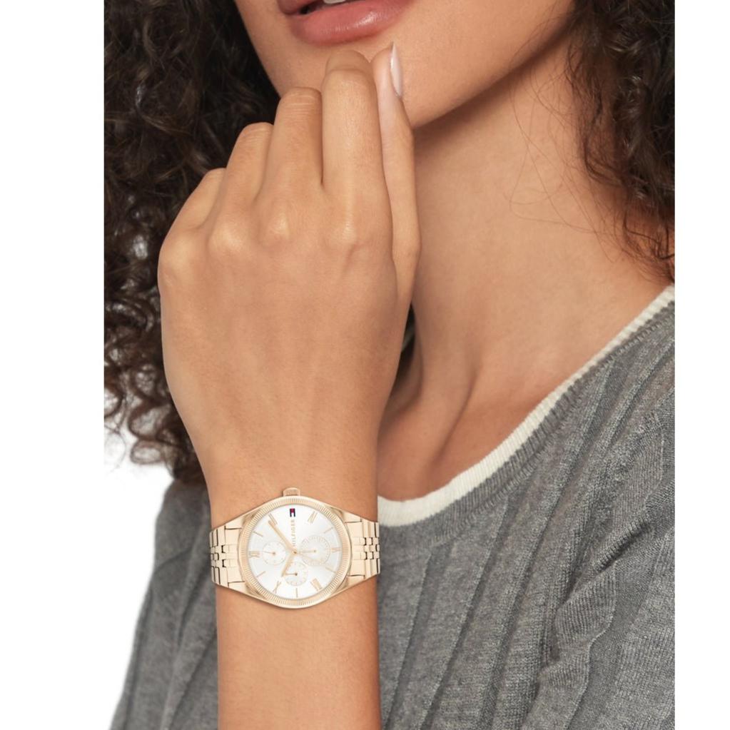Tommy Hilfiger Monica Quartz White Dial Gold Steel Strap Watch For Women - 1782593
